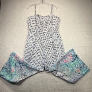 Lilly Pulitzer Jumpsuit Wide Leg Sleeveless‎ Blue White Size 10